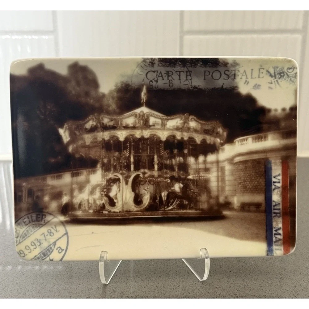 VTG Restoration Hardware Set 3 Paris Postcard Trinket Dish Appetizer Plate EUC